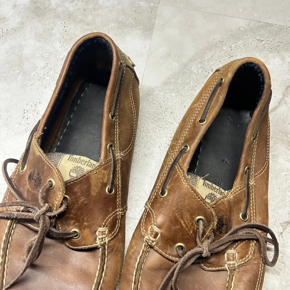 Timberland Boat Shoes Brown Leather Mens Size 13 5232R Moc Toe Deck Loafers